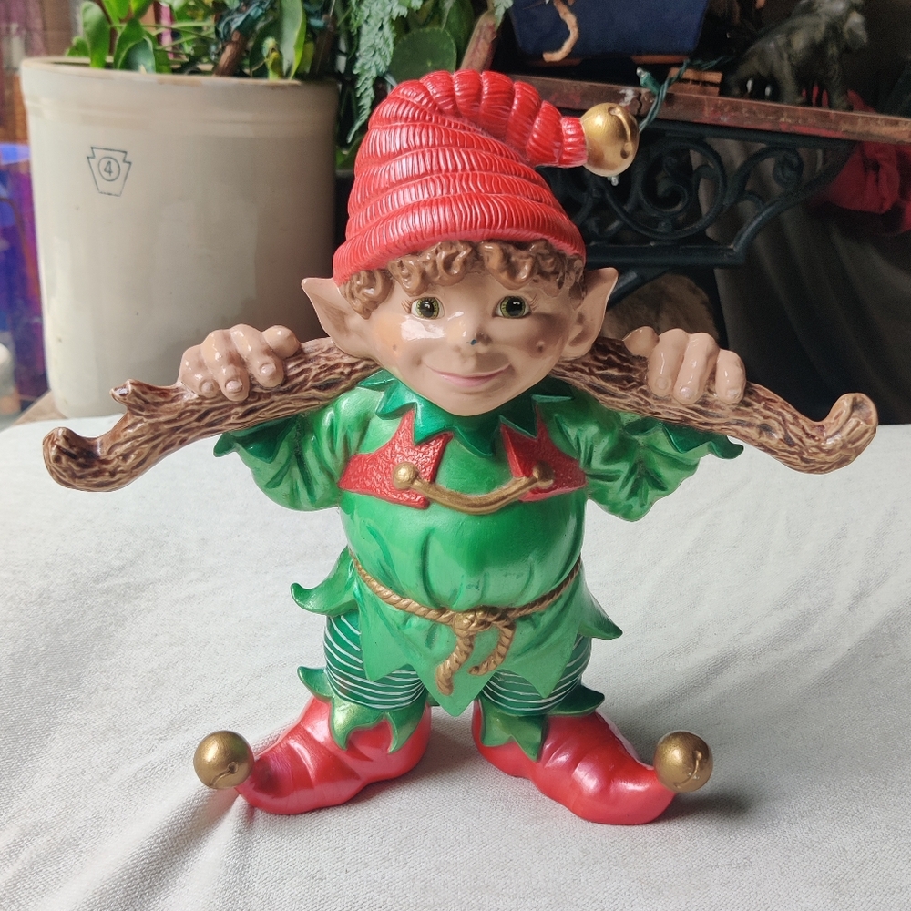 Vintage Large Ceramic Elf Santa's Helper 12" Christmas Handpainted Kitschmas